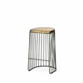 Homeroots 30.5 x 14 x 16.5 in. Wood & Metal Wire Design Counter Stool Natural Brown & Matte Black 393421